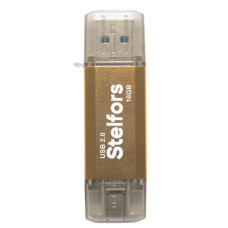 Флэш-драйвы Stelfors USB 16GB DUAL Type-C+Type-A STAR серия (метал золотой)