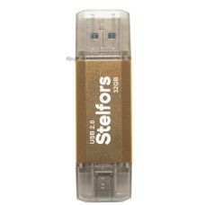 Флэш-драйвы Stelfors USB 32GB DUAL Type-C+Type-A STAR серия (метал золотой)