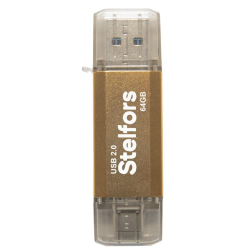 Флэш-драйвы Stelfors USB 64GB DUAL Type-C+Type-A STAR серия (метал золотой)