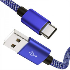 Кабель De Tech USB 2.0 AM-Type-C 2.2A медный, син-черн нейлон опл (MUER) 2м
