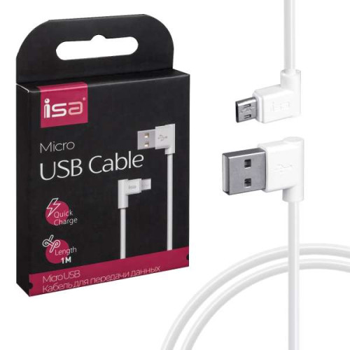 Кабель ISA USB Micro 1m L-обр разъем бел