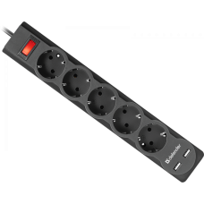 Сетевой фильтр Defender DFS 751 1.8 m, 5 роз, 2 USB 2.1A (99751)