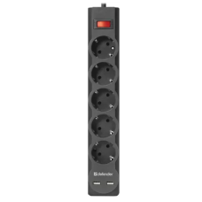 Сетевой фильтр Defender DFS 755 5 m, 5 роз, 2 USB 2.1A (99755)