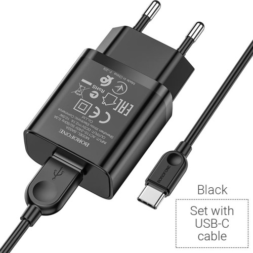СЗУ Borofone BA52A 1Usb+Type-C 2.1A  black