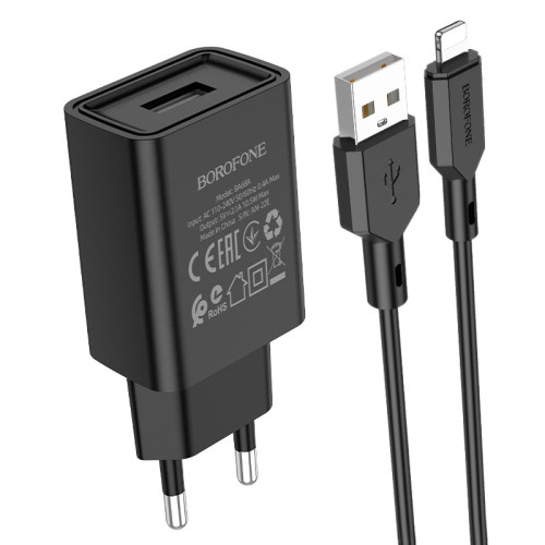 СЗУ Borofone BA68A 1USB 2.1A+каб.Lightning  black