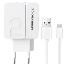 СЗУ More choice NC46a 2USB+Type-C 2.4A 1m white/white