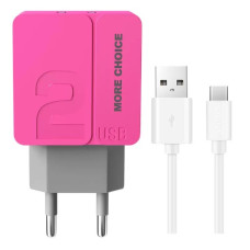 СЗУ More choice NC46a 2USB+Type-C 2.4A 1m pink