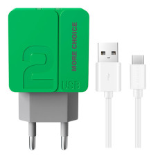 СЗУ More choice NC46a 2USB+Type-C 2.4A 1m green