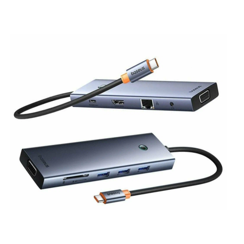 USB Hub Baseus UltraJoy Series 10в1 USB-C-HDMI4K 60Hz*1+VGA*1+USB3.0*3+PD*1+RJ45*1+SD/TF*1+3.5m grey USB Hub Baseus UltraJoy Series 10в1 USB-C-HDMI4K 60Hz*1+VGA*1+USB3.0*3+PD*1+RJ45*1+SD/TF*1+3.5m grey