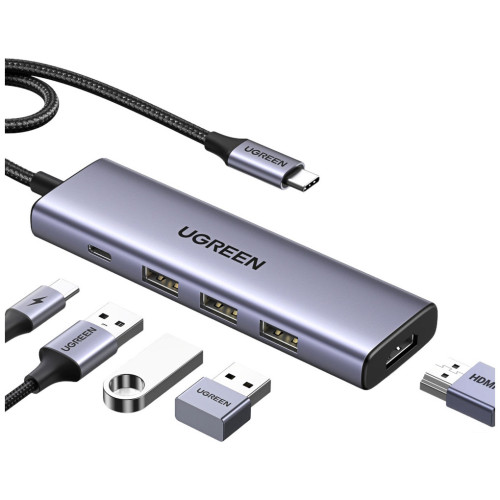 USB Hub Ugreen CM511 USB-C To HDMI 4K@60Hz+3*USB 3.0 A+PD Power Converter серый(15597)