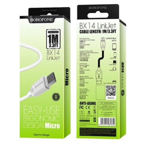 Кабель Borofone BX14 Micro 1m white
