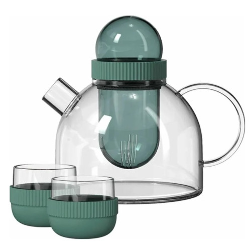 Заварочный чайник и две чашки KissKissFish BoogieWoogie Teapot with cups (зелёный)