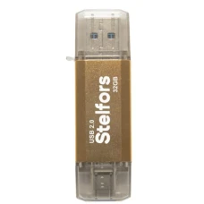 Флэш-драйвы Stelfors USB 32GB DUAL Type-C+Type-A STAR серия (метал золотой)