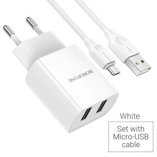 СЗУ Borofone BA53A Micro 2USB 2.1A Powerway white СЗУ Borofone BA53A Micro 2USB 2.1A Powerway white