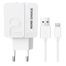 СЗУ More choice NC46a 2USB+Type-C 2.4A 1m white/white