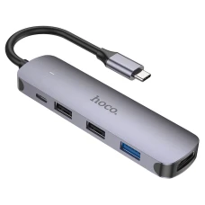 USB Hub Hoco HB27 Type-C out - in HDMI+PD+USB3.0+USB2.0*2 0,13m Grey
