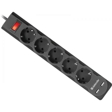Сетевой фильтр Defender DFS 751 1.8 m, 5 роз, 2 USB 2.1A (99751)